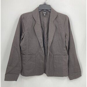 Eileen Fisher Brown Linen Cotton Blend Fitted One Button Blazer Jacket Womens S